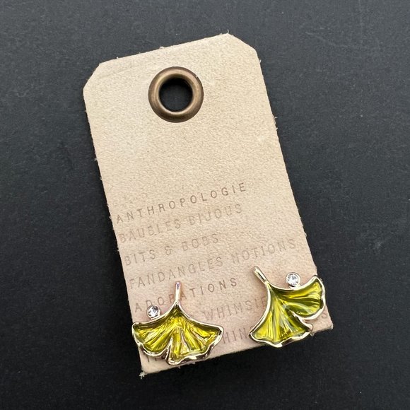 Anthropologie Enamel Ginkgo Studs Earrings - Picture 3 of 5